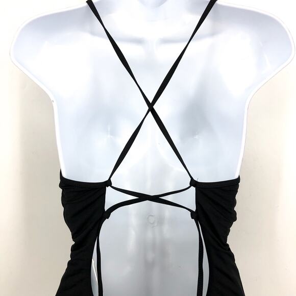 BECCA Women's Layla Plunge One-Piece Swimsuit Large Black Open Back NWT - Picture 8 of 12